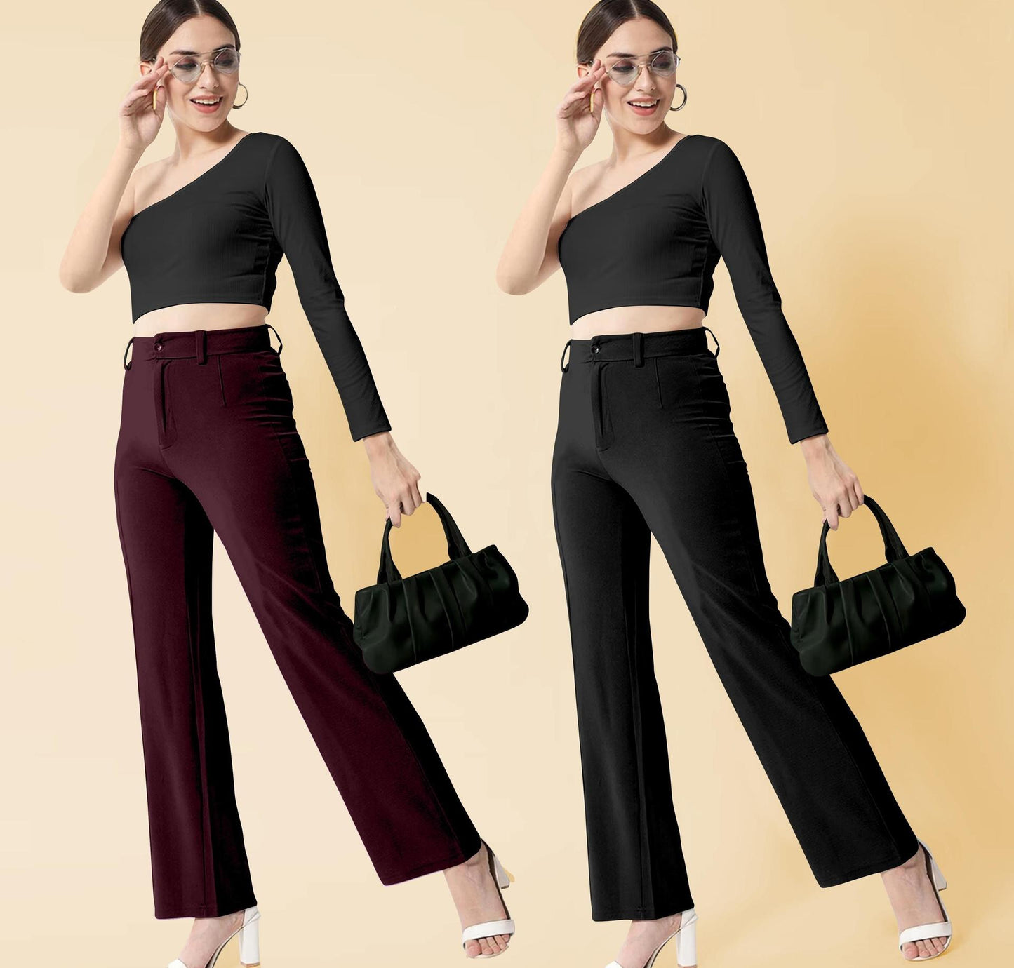 Women's Lycra Solid Trousers (Grey & Black)(Buy 1 & Get 1 Free)